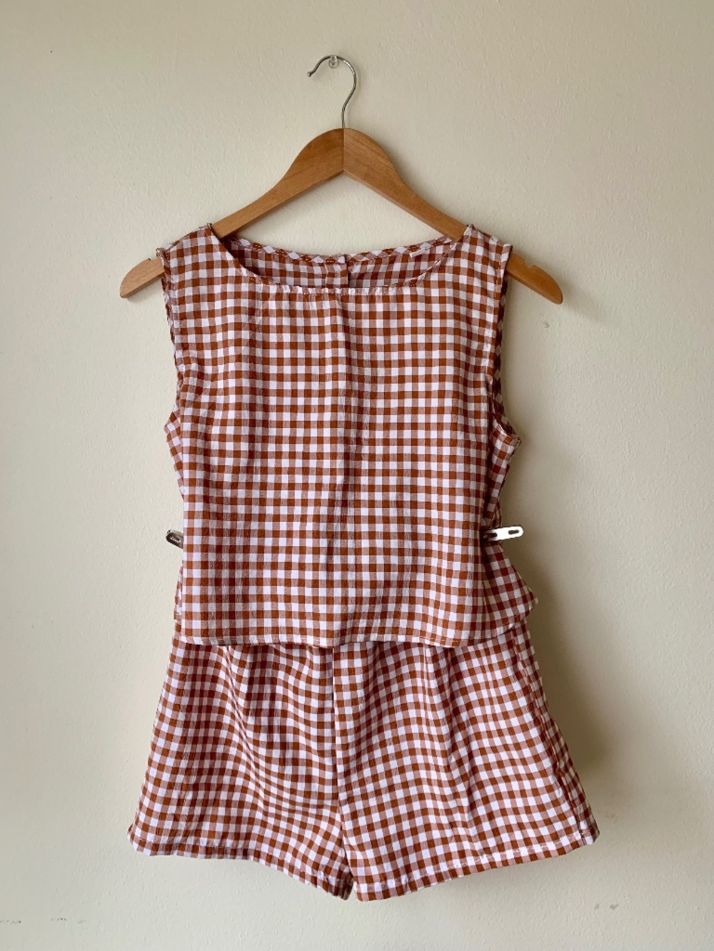 Shein Red Brown Terracotta Gingham Crop Top Shorts Set